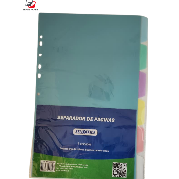 Separador Oficio, 6 divisiones, Colores Pasteles, Selloffice